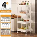 White 4-tier all-steel utility cart with wheels and hooks for kitchen storage - 4 Tiers / White