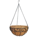 Hanging coco liner planter with black decorative iron frame and suspension chains - Lace Basket