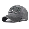 Detail of vintage washed grey baseball cap featuring Texas bull embroidery and distressed cotton - Adjustable / Texas Longhorn Grey