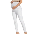 Schmale weiße Umstandsjeans mit hohem Stützbund für schwangere Frauen - XL / Weiß