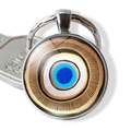 Blue Turkish evil eye keychain featuring round glass pendant with gold radial patterns - Radiating Deco Eye (JY006346-10)
