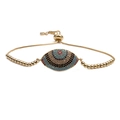 Minimalist golden Evil Eye bracelet with colorful zircon inlay on white background - Gold Bead Chain