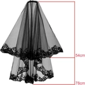 Two-layer black bridal veil with floral lace trim, 54cm and 78cm long with comb - Black Double Layer Encrypted Lace Edge