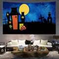 Halloween tapestry with castle, full moon and pumpkins for spooky living room wall decor - 90x60cm / Style 22WSJ31C