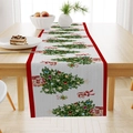 Christmas table runner with festive tree and candy patterns on rustic wooden table - White Christmas Tree Gift (ZQ26-16)