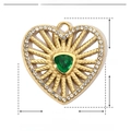 Detailed technical diagram of 23mm gold heart pendant showing dimensions and weight - YE452-1-Gold Heart Green Stone