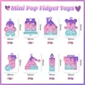 Mini Pop Fidget Toys keychain set in rainbow colors with size and weight specifications - Christmas 8 Styles Single
