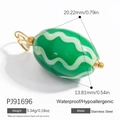 Green striped oval glass pendant with 18k gold stainless steel hook, waterproof and low-allergy - Green Striped Oval(PJ91696)