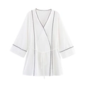 Top a kimono bianco con bordi a contrasto, cintura annodata e maniche lunghe - S / Bianco (Sopra)