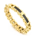 Bracciale a catena da bici in acciaio inossidabile dorato con inserto in fibra di carbonio - Stile Oro (KB169324-KFC)