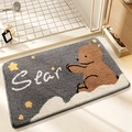 Cartoon bear bathroom mat in grey and brown, non-slip absorbent flocking rug - 40*60cm / Star