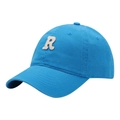 Bright blue cotton baseball cap with cream letter R towel embroidery and curved brim - Adult Adjustable / Glacier Blue