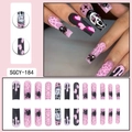 Uñas postizas de Halloween con diseños de calavera corazón telaraña y pedrería - SGCY-184 Estilo de Telaraña con Cara de Fantasma Rosa