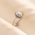 Detail of adjustable silver steel ring with oval white turquoise and rhombic texture - Silver Base-White Marble Stone