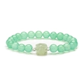 Natural tiger eye and agate beaded bracelet with a light green square stone center charm - Light Green Stone