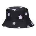 Cappello da pescatore nero con fiori viola e motivi smiley gialli per il sole - Nero
