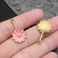 Pink enamel cherry blossom flower charm with pearl center and golden alloy backing - 1Pc Pink Pearl Round Flower 15x26mm