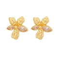 Golden flower studs with hammered texture and champagne marquise-cut gems on white background - Hammered Flower Stud Earrings (14#)