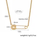 Detailed view of gold paperclip necklace with zircon pavé heart charm and dimensions - Letter C Paperclip Zircon Necklace / Gold