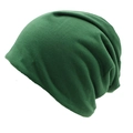 Dark green knitted slouchy beanie with soft texture and minimalist casual style - Adjustable / Dark Green
