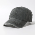 Detailed macro view of charcoal grey washed denim baseball cap with reinforced stitching - Army Green