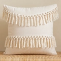 Bohemian off-white cotton linen cushion cover with stylish tassel trim detail - 45*45cm (No Insert) / Fringed Skirt