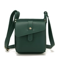 Dark green lychee leather crossbody bag with gold rivets and hardware in a front view - Dark Green