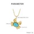 Detailed specs of stainless steel crab pendant with blue turquoise and 18K gold plating - Blue Natural Stone Crab Pendant Style (KN297609-SXSJ)