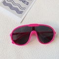 Neon pink sporty kids sunglasses with wide frames and dark grey UV lenses for boys - Rose Red