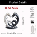 Detailed size chart of the dragon acrylic stand showing height, width and waterproof features - Black and White Dual Dragons