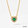 Elegante vergoldete Halskette mit grünem Zirkonia-Herzanhänger und weißen Steinen - Gold Grüner Stein (KDD380)