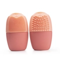 Pink silicone face ice roller and cleanser brush set with dual textured massage surface - Rose Brush Style - Pink