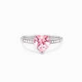 S925 silver ring featuring a large pink heart-shaped zircon and pave side stones - US Size 6 / White Gold (Pink Zircon)