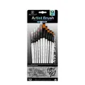 12-piece white wooden acrylic paint brush set with nylon bristles and black card packaging - HB030F Assorted Tip (12 Pcs)
