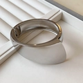 Polished silver minimalist wide bangle with grid texture and hinged clasp closure - 60# Polished Wide Surface Hinge Style / Silver
