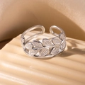 Elegant adjustable silver leaf ring with hollow-out design crafted in titanium steel - Leaf Hollow Style (13) / Steel