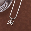 Polished silver stainless steel herringbone necklace with a bold letter M pendant - Letter M