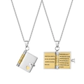 Silver book locket necklace with gold heart and sentimental engraved English text - Two-tone Gold & Silver (DIY Book Style)