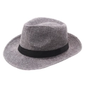 Chapeau fedora en paille tressée grise avec ruban noir, accessoire de mode élégant - gris foncé