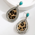 Detailed close-up of Bohemian drop earrings with leopard print and turquoise stones - Teardrop AB Leopard