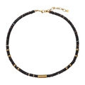 Collar vintage francés de ágata negra con cuentas metálicas doradas y cierre ajustable - Estilo XL-178 / Collar de ágata negra
