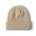 Classic khaki knit beanie hat with cuffed brim for autumn and winter warmth - One Size / Khaki