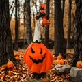 23-inch porch goose Halloween costume featuring orange pumpkin suit and black wizard hat - Halloween Pumpkin B
