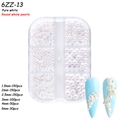 Mixed size pure white round nail pearls in a 6-grid organizer with blue nail art display - 6-Grid Pearl ZZ13 (Pure White Round Whole Pearls)