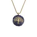 Detailed view of Lapis Lazuli pendant featuring gold Tree of Life and faceted edges - Lapis Lazuli + 60CM Rope Chain