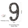 Vintage rust brown cast iron house number 9 with hand-hammered texture and screws - Number 9 / Brown Rust