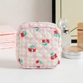 Quilted floral coin purse with cherry print for cosmetic and sanitary pad storage - Red Small Flowers