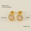 Orecchini quadrati in acciaio inossidabile con zircone rosa e placcatura oro 18 carati - Orecchini Girasole con Zircone Rosa