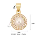 12mm round gold-plated micro-pave zircon pendant with a white pearl center for DIY jewelry - Gold Mini Round Pearl Zircon