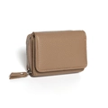 Mini billetera de cuero caqui con bolsillo para monedas y solapa lateral elegante - Gris elefante